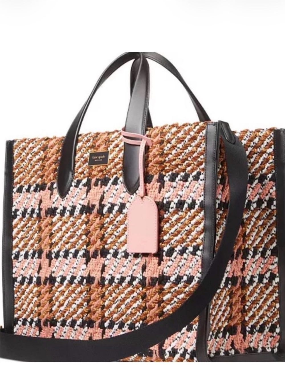 kate spade Manhattan Plaid Tweed Tote with Leather Trim